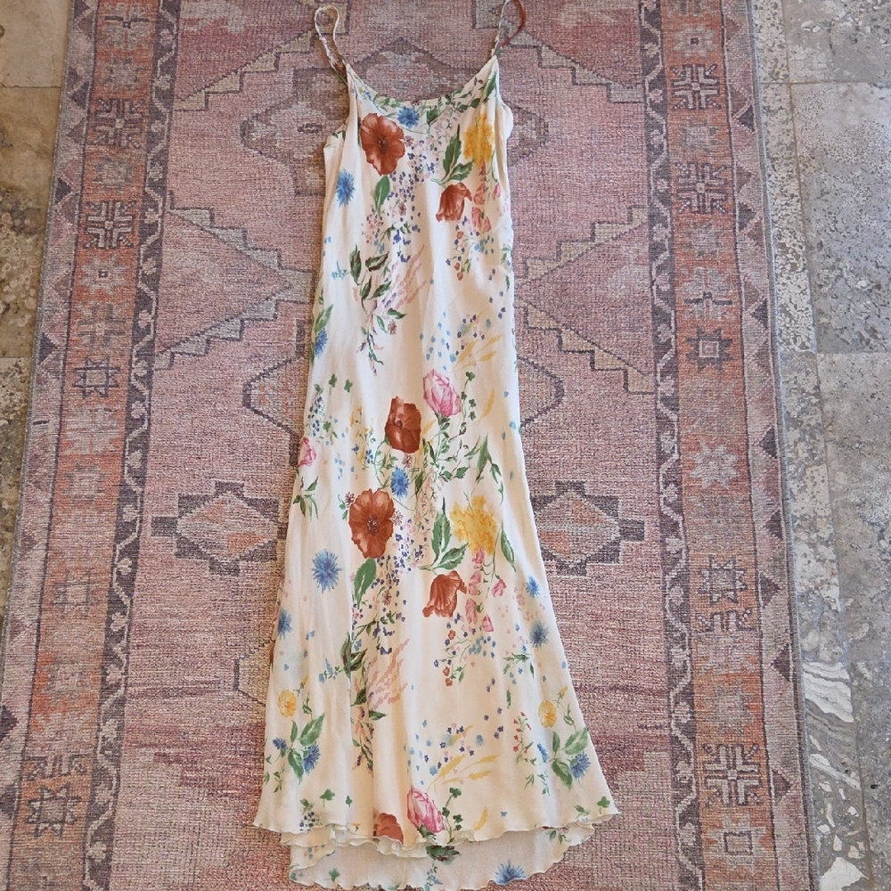 Reformation Cream Floral Midi Slip Dress with Rust & Blue Blooms